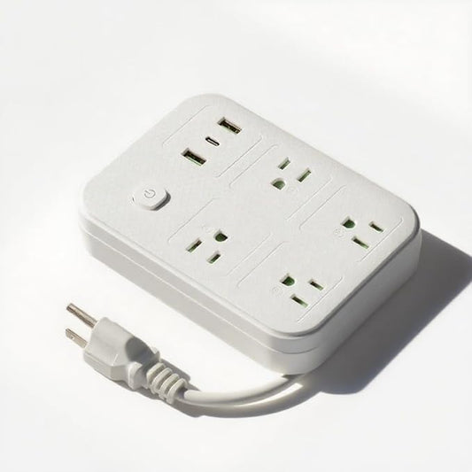 6Ft Extension Cord with Multiple Outlets, Surge Protector Power Strip 4 AC Outlet s & 3 USB Ports Dual Voltage Multi Plug Outlet Extender for Home, Office, Dorm Room Essentials, White