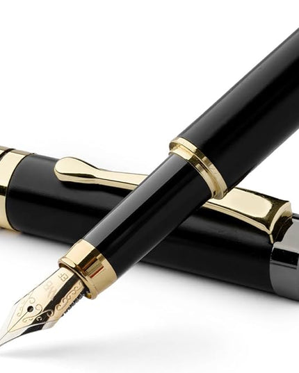 Wordsworth & Black Fountain Pen Set, Luxury Bamboo Wood - Extra Fine Nib, Gift Case; Includes 6 Ink Cartridges, Ink Refill Converter -Journaling, Calligraphy; Drawing, Smooth Writing [Black Wood]