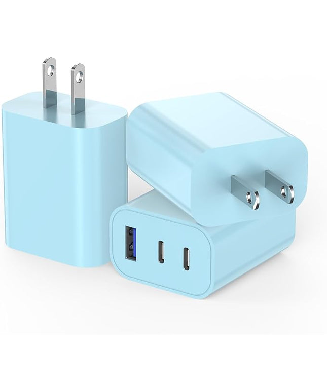 USB C Fast Charger Block 35W, 3-Pack PD Wall Charger for Apple iPhone 17 Fast Charging, Multiport Type C Charging Block for iPhone 17/17 Air/17 Pro/17 Pro Max/16/15/14/13/12, iPad Pro, iPad Air, iPad