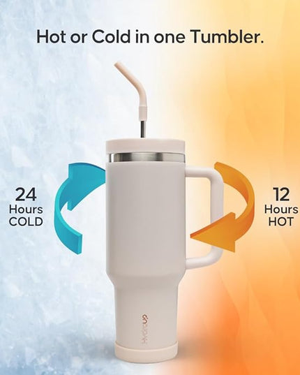 40oz Travel Tumbler Cup with Handle, Two-Way Slider Lid, Stainless Steel Straw with Silicone Tip, Vacuum Insulated Water Bottle for Hot & Cold Drinks, Great Gifts for Mom
