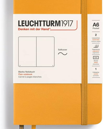 LEUCHTTURM1917 - Notebook Softcover Pocket A6-123 Numbered Pages for Writing and Journaling (Plain, Rising Sun)