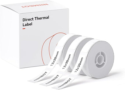 NIIMBOT Label Maker Tape for D11/D110/D101 Label Maker, 12 x 30 mm (0.47'' x 1.18''), 3Rolls for Home Office Labeling Tape Replacement, White