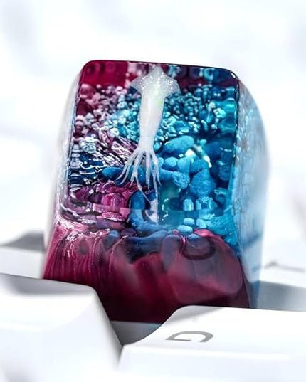 Squid Artisan Keycap Blue Purple Coral Reef R1 SA Profile Custom Sea Creatures Keycaps 1U ESC Handmade Gaming Ocean Resin Key Cap Cherry MX Switch Compatible Mechanical Keyboard Squid Lover Gift