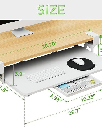 Desktop Keyboard Tray, Under Desk Pull Out, 26.77" X 11.81" Large Size Keyboard Tray with C-Clip Mount, Easy Installation, Computer Keyboard Stand, for Home Study and Office