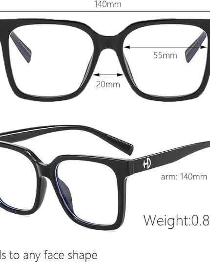 Siming Blue Light Blocking Glasses, Square Frame, Black, TR90 Lightweight Plastic, Anti-Slip Design, Unisex Adult
