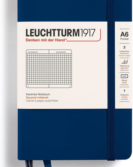 LEUCHTTURM1917 - Notebook Hardcover Pocket A6-187 Numbered Pages for Writing and Journaling (Navy, Squared)