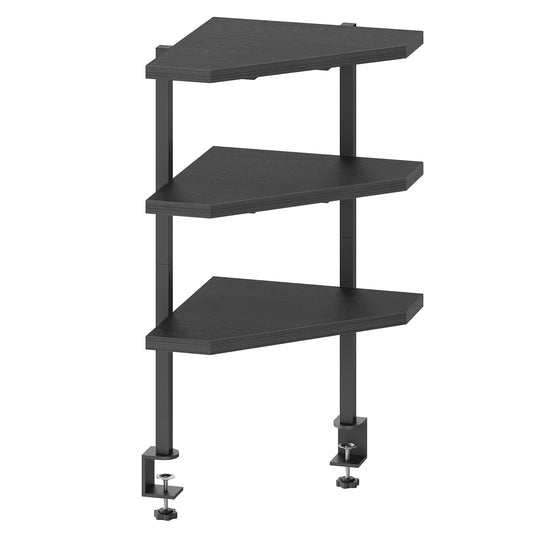 MAHANCRIS Clamp on Desk Corner Organizer, 3-Tier Desktop Shelf, Adjustable Desk Corner Storage Shelf with Metal Frame, for Office, Game Room, Black DSBK5501