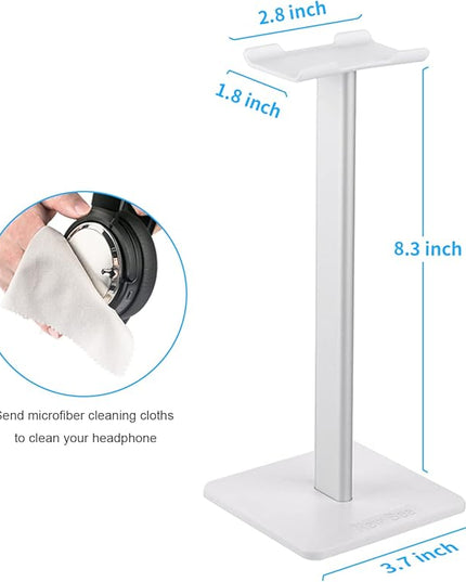 New bee Headphone Stand Headset Holder Earphone Stand with Aluminum Supporting Bar Flexible Headrest ABS Solid Base for All Headphones Size (White)