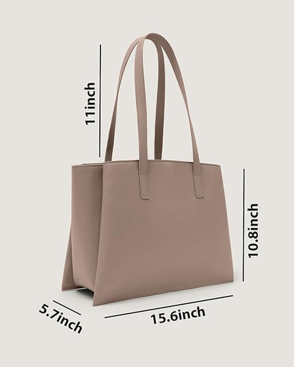 Work Tote Bags for Women 14 Inch - Work Bag Laptop Bag with Zip Compartments - Large PU Leather Office Computer Briefcase