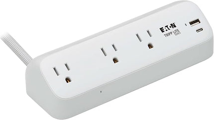 Eaton Tripp Lite Series Desk Clamp Power Strip Surge Protector, 3-Outlets, USB-A & USB-C Charging Ports, 900 Joules, 8ft Braided Flat Extension Cord, Lifetime Manufacturer's Warranty (TLP308U20CLAMP)