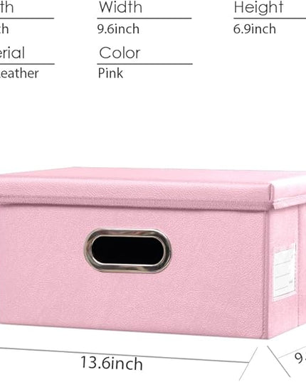 PRANDOM Collapsible Storage Box with Lid [1-Pack] Leather Fabric Foldable Storage Bin Organizer Container Basket Cube with Cover for Home Bedroom Closet Office Nursery Pink (13.6x9.6x6.9)