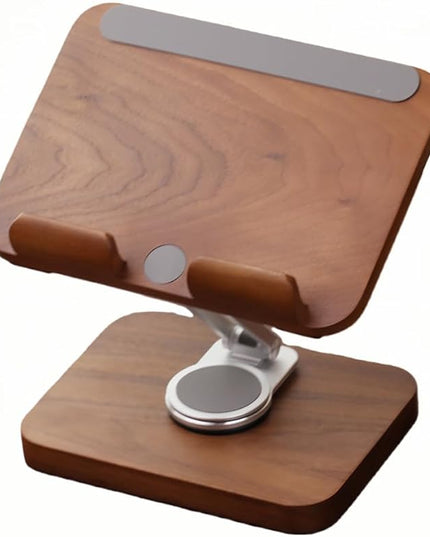 Adjustable Tablet Stand for Desk - Walnut Wood Portable Tablet Holder with Customizable Height & Angle, Sturdy Dock for iPad Pro/Air/Mini, Kindle, E-Reader, Phone & Small Laptops (Home/Office Use)