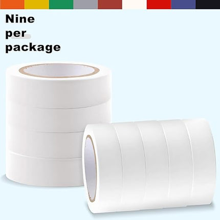 Romeda 9 Pack Electrical Tapes, Electrical Tape Water, Sun, and Oil Resistant, Electrical Tape is Suitable for Most Domestic, Commercial, and Industrial environments - White