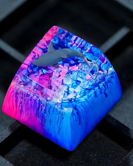 Shark Artisan Keycap Deep Blue Purple Ocean R1 SA Profile Custom Sea Creatures Keycaps 1U ESC Handmade Gaming Resin Key Cap Cherry MX Switch Compatible Mechanical Keyboard Sea Lover Gift