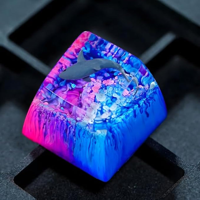 Shark Artisan Keycap Deep Blue Purple Ocean R1 SA Profile Custom Sea Creatures Keycaps 1U ESC Handmade Gaming Resin Key Cap Cherry MX Switch Compatible Mechanical Keyboard Sea Lover Gift