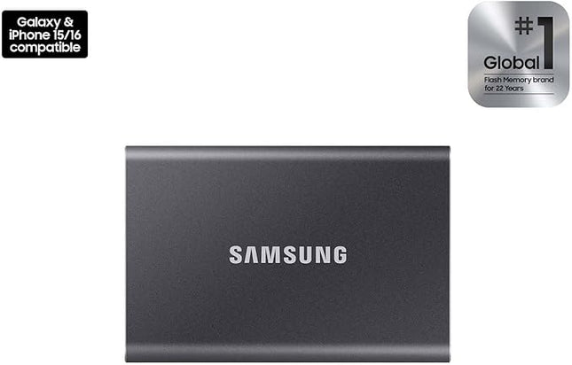 Samsung T7 Portable SSD, 1TB External Solid State Drive, Speeds Up to 1,050MB/s, USB 3.2 Gen 2, Reliable Storage for Gaming, Students, Professionals, MU-PC1T0T/AM, Gray