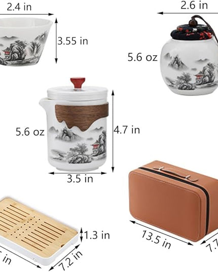 Portable Chinese Kung Fu Tea Set with Removable Infuser - 6 Cup Ceramic Travel Tea Set for Home, Office, or Outdoor Use