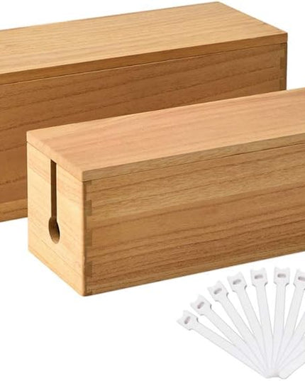 KIRIGEN Cable Management Box Wooden Cord Organizer Hide Power Strip Desk Wires Protector for Home Office TV Computer (DXH2T-NA)