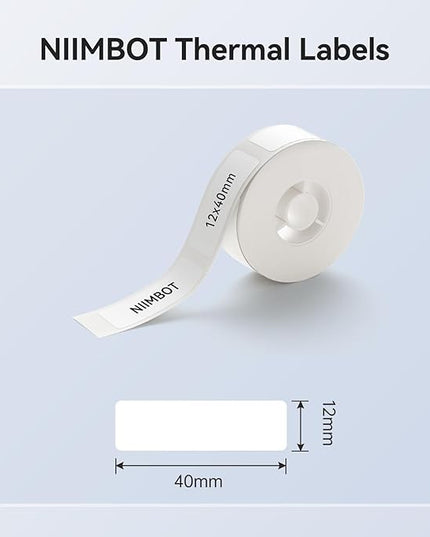 NIIMBOT Label Maker Tape for D11/D110/D101 Label Maker, 12 x 40 mm (0.47'' x 1.57'') for Home Office Labeling Tape Replacement, White