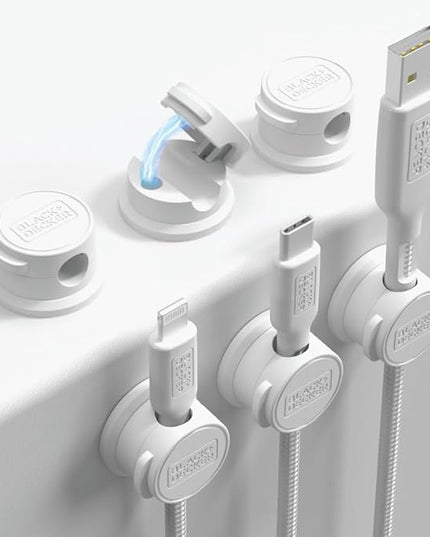 BLACK+DECKER Magnetic Cord Organizer Holder, 6 Pack Magnetic Cable Clips, Under Desk Cable Management, Strong Adhesive Cord Holder for Nightstand Kitchen Appliances Car Wall Office (White)