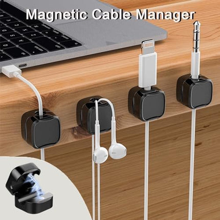 IFNOW 12 Pack Magnetic Cable Clips Cord Organizer Black Self Adhesive Cord Holder Under Desk Cable Management for Home,Office,Car,Desk,Nightstand