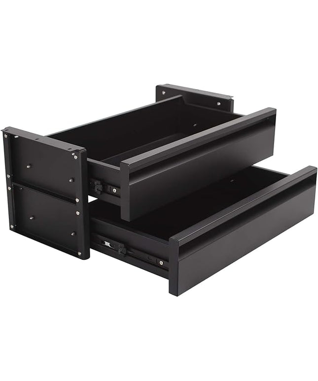 15 in 2-tier Under Desk Drawer,Adjustable Height, Pull out Storage Organizer with Slide Extension Mounted Under Flat Wooden Table or Workbench, Carbon Steel Hidden Desk Drawer