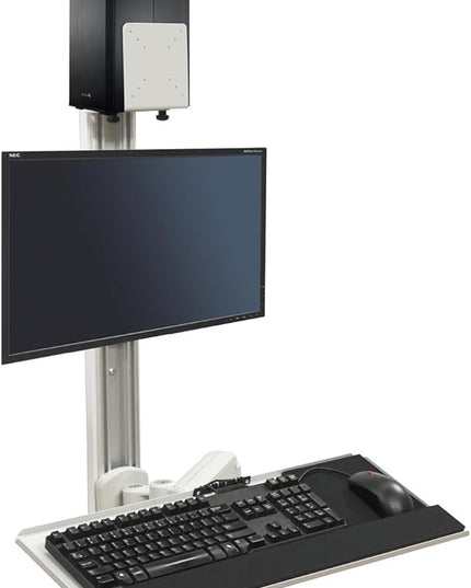 Displays2go Wall Mounted Computer Station, Monitor Mount, CPU Holder, Adjustable Arms (DWSSW01WT)