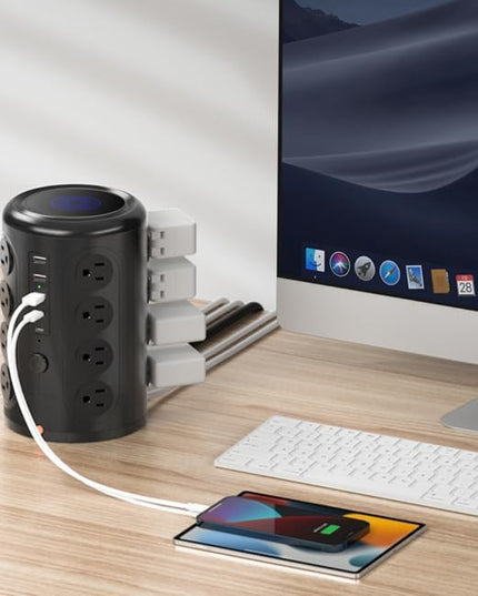 Power Strip Tower Surge Protector with 16 Outlets and 5 USB Ports (2 USB-C), 15FT Extension Cord with Multiple Outlets,Heavy Duty Charging Station,Home Office Dorm Room Essentials.