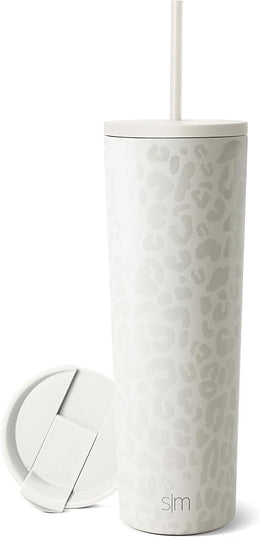 Simple Modern Insulated Tumbler with Lid and Straw | Iced Coffee Cup Reusable Stainless Steel Water Bottle Travel Mug | Gifts for Women Men Her Him | Classic Collection | 28oz | Cream Leopard