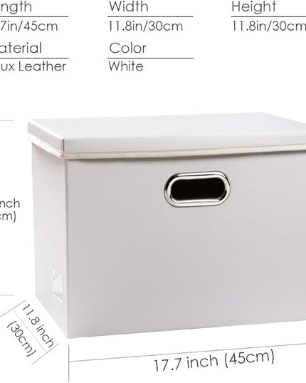 PRANDOM Large Stackable Storage Bins with Lids [5-Pack] Leather Fabric Foldable Storage Boxes Organizer Containers Baskets Cube with Cover for Bedroom Closet Office Nursery White (17.7x11.8x11.8)