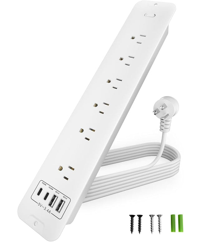 Recessed Power Strip Extension - 10 Outlet Surge Protector with 6 AC - 2 USB-A（18W） and 2 USB-C（PD20W） Ports - Flush Mount Desk Outlet with 6 Feet Cord - for Conference Table (White)