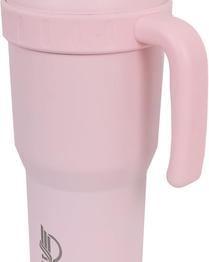 40 Oz Tumbler with Handle & Straw Lid, Insulated Stainless Steel Vacuum Flask, Double Wall Thermal Car Cup for Hot & Cold Drinks, Leak Proof, BPA Free (Light Rose Beige)