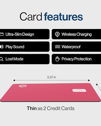 SPOTMINDERS Valentines Day Gifts for Her Apple MFi Certified Credit Card Wallet Tracker PRO Pink (iOS Only) 0.07in Works with Apple Find My Rechargeable Tracking Card for Women IP68 Slim Item Finder