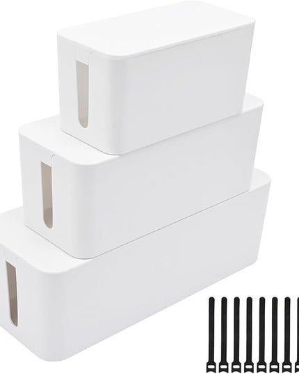 YaeCCC Cable Management Organizer Box Power Strips Hider Power Cords Hider for Desk, TV, Computer, USB Hub,Cords (Set of Three) White