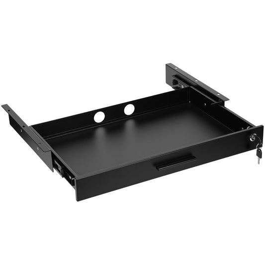 Menkxi 22'' x 14'' Under Desk Drawer Slide Out Storage Organizer, Lockable Metal Desk Drawer for Laptop and Office Accessories, Large Hidden Under Table Storage Box with Cable Management, Black