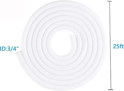 3/4"-25ft Braided Cable Sleeve Protector - Self-Wrapping Split Wire Loom for Home Theater, Pet-Proof Cord Organizer, Heat-Resistant, White