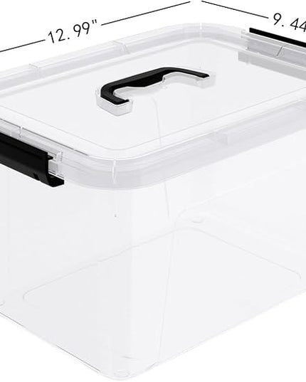 10.5 L Clear Latch Storage Bin with Lid, 4 Packs Plastic Organizing Box with Black Handle