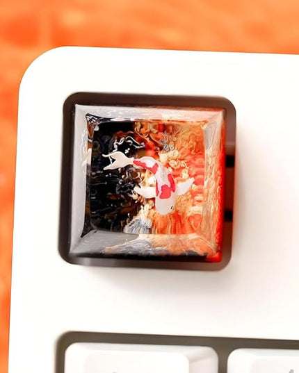 Koi Fish Artisan Keycap Orange and Black Ocean R1 SA Profile Custom Keycaps 1U ESC Handmade Gaming Resin Key Cap Cherry MX Switch Compatible Mechanical Keyboard Koi Lover Gift