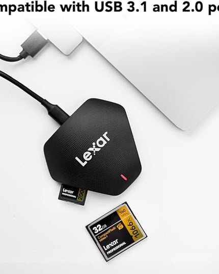 Lexar Professional Multi-Card 3-in-1 USB 3.1 Reader, Supports SD, microSD and CF Cards (LRW500URBNA)