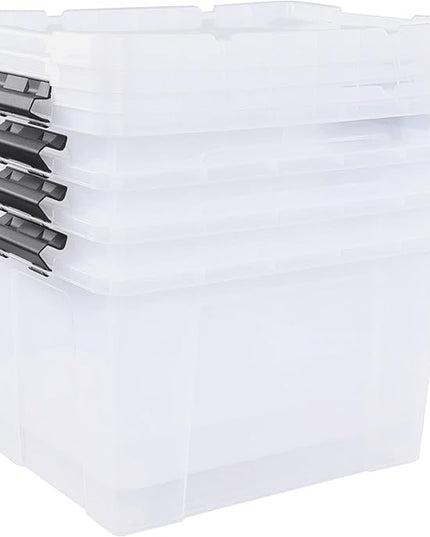 4-Pack 34 Quart Clear Latching Box Totes, Plastic Storage Bin