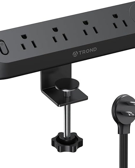 TROND Desk Clamp Power Strip - Surge Protector Power Strip with 5 AC Outlets, Flat Plug 6ft Extension Cord, 1700J, ETL Listed, Fits 1.97 inch Tabletop Edge, for Home Office Desk Accessories, Black