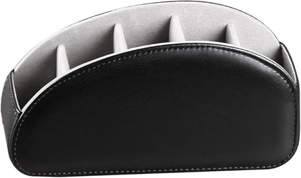 Arniche PU Leather Remote Control Holder with 5 Compartments - Storage Tray & Desktop Organizer for TV Remotes,Glasses,Pens,Accessories - Space-Saving Design for Bedside Table & Office Desk (Black)