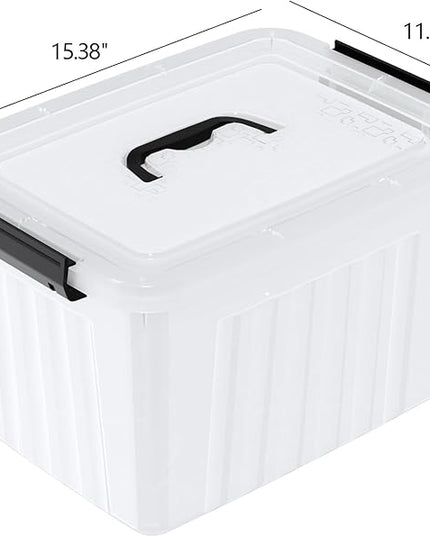 Set of 4 Storage Bins with Latch Lids, Clear Plastic Storage Box with Handle, 18 L