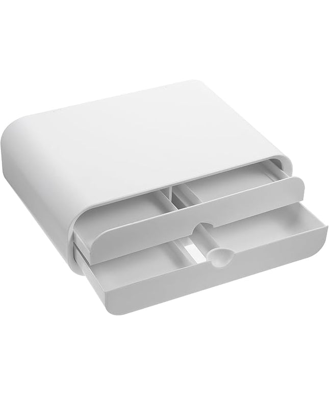 Monitor Riser Stand with Drawer for Office Desk, Computer Heightener and Laptop Riser, White Desktop Storage Organizer for Workspace Elevation