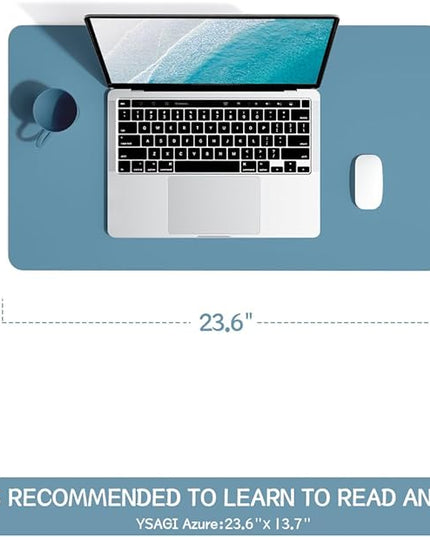 YSAGi Non-Slip Leather Desk Pad, Waterproof Laptop Computer Desk Keyboard Mat, Table Protector Blotter Mat, Large Mouse Pad for Office/Work/Home/Decor(Blue, 23.6" x 13.7")