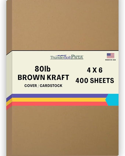 400 Brown Kraft Fiber 80# Cover Paper Sheets - 4" X 6" (4X6 Inches) Photo|Card|Frame Size - Rich Earthy Color with Natural Fibers - 80lb/Pound Cardstock - Smooth Finish