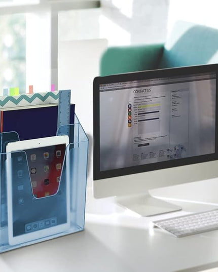 Acrimet Vertical Triple File Folder Holder Organizer, File Sorter (Plastic) (Clear Blue Color)