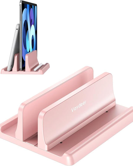 Vaydeer Vertical Laptop Stand Holder Plastic Adjustable Desktop Notebook Dock Space-Saving 3 in 1 for All MacBook Pro Air, Mac, HP, Dell, Microsoft Surface, Lenovo, up to 17.3 inches (Pink)