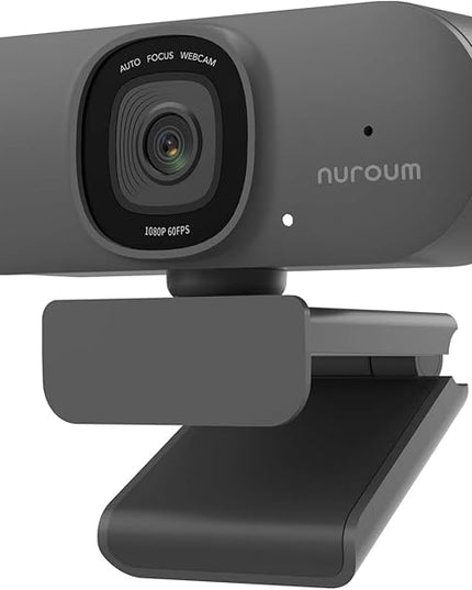 NUROUM V15AF 2K Webcam for PC, 1080P 60fps Autofocus HD Webcam with Dual Noise Cancelling Microphone, 75° FOV&Light Correction, USB Web Camera Plug&Play for Zoom/Teams,Grey