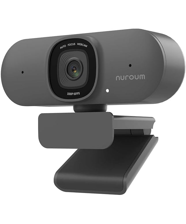 NUROUM V15AF 2K Webcam for PC, 1080P 60fps Autofocus HD Webcam with Dual Noise Cancelling Microphone, 75° FOV&Light Correction, USB Web Camera Plug&Play for Zoom/Teams,Grey